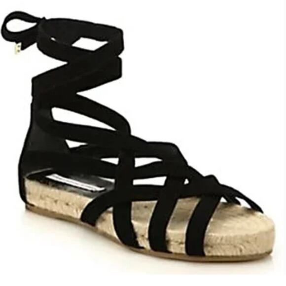 Diane von Furstenberg Bastia Black Suede LaceUp Gladiator Espadrilles EU 37 US 7 - Picture 1 of 8